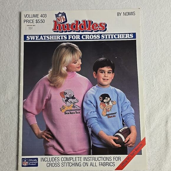 NFL Huddles Sweatshirts For Cross Stitchers VTG Vol 403 Kidcore Football Mascots - Picture 1 of 4